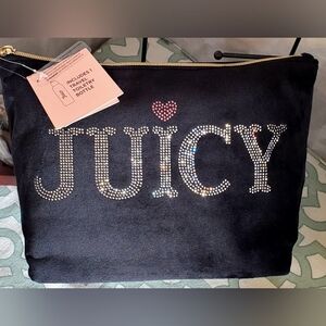 Juicy Couture Black Rhinestone 'JUICY' Cosmetic Pouch with Pink Heart